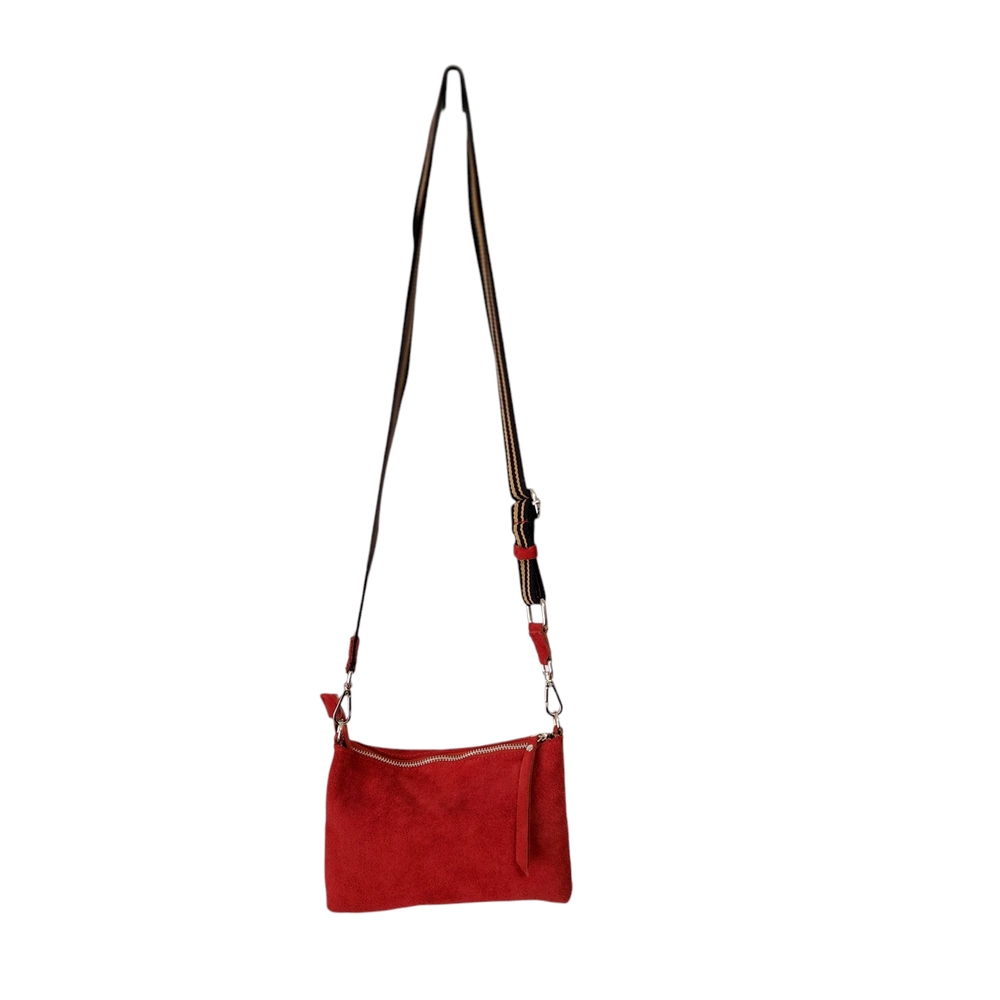 Pelletteria Veneta Elegant Red Suede Crossbody Bag